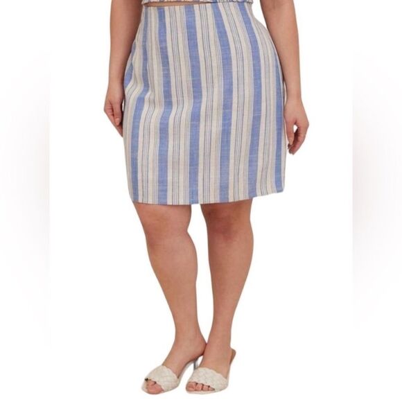 Torrid Mini Linen High Waisted Skirt in Natural Blue Stripe​​​​​ Size 3X NWT - Picture 1 of 14
